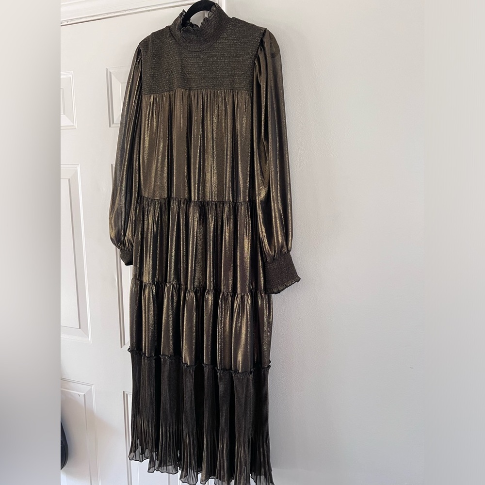 Metallic Gold dress Pleated smocked